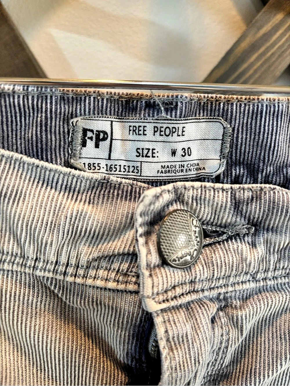 Free People Gray Striped Straight Leg corduroy pants Waist W 30 ankle